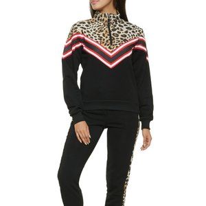 Zip Neck Chevron Sweatshirt with Leopard Print